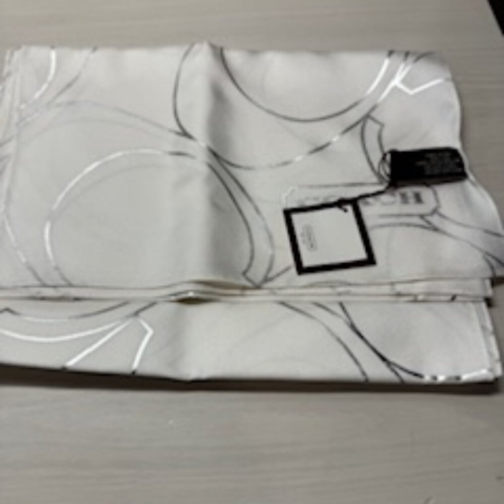 Coach white and silver 100% silk scarf never worn with tag